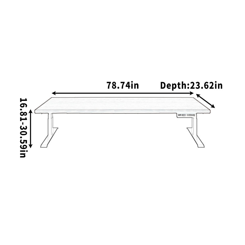 Bureau en bois massif réglable en hauteur pour le bureau, H 30,59 po x l 78,74 po x P 23,62 po