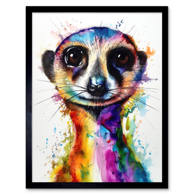 Meerkat Splash Paint Watercolour Painting Artwork Framed Wall Art Print 9X7 Inch