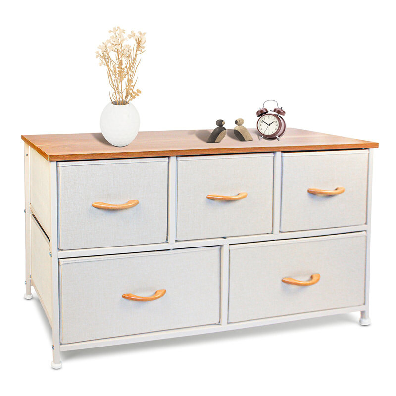 Commode à 5 tiroirs Ashvir, Blanc