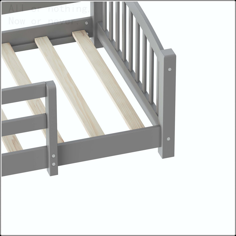 Full Size Montessori Floor Bed with Safety Guardrails, Twin, Gray