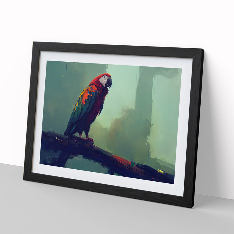Macaw Parrot - Single Picture Frame Print, Black, 46cm H x 64cm W x 2cm D