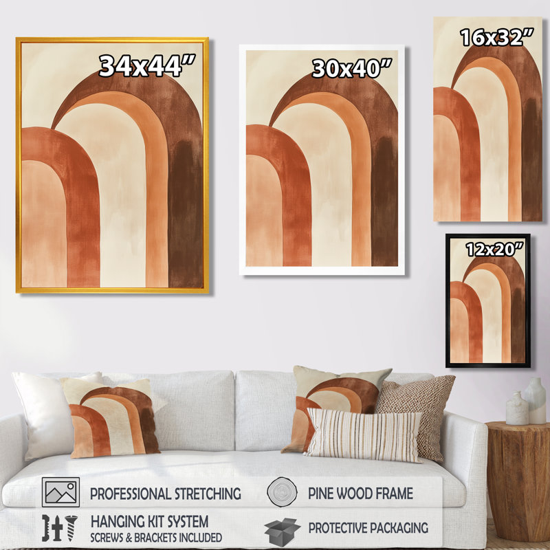 «Terracotta Arc», art mural abstrait couleur terre, Bonino, H 32 po x l 24 po, Cadre naturel flottant
