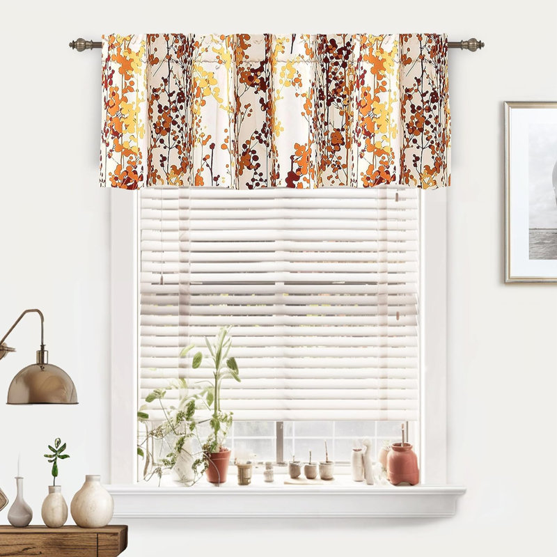 Gaven Floral Tailored Window Valance, Red/Orange, 52" W x 18" L