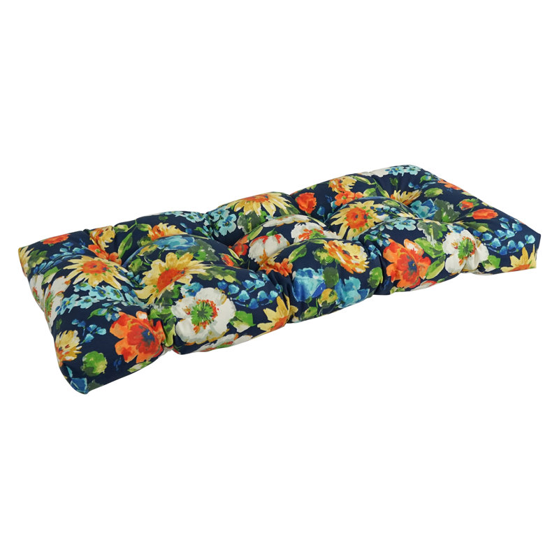 Outdoor 5'' Loveseat Seat Cushion, Blue/White