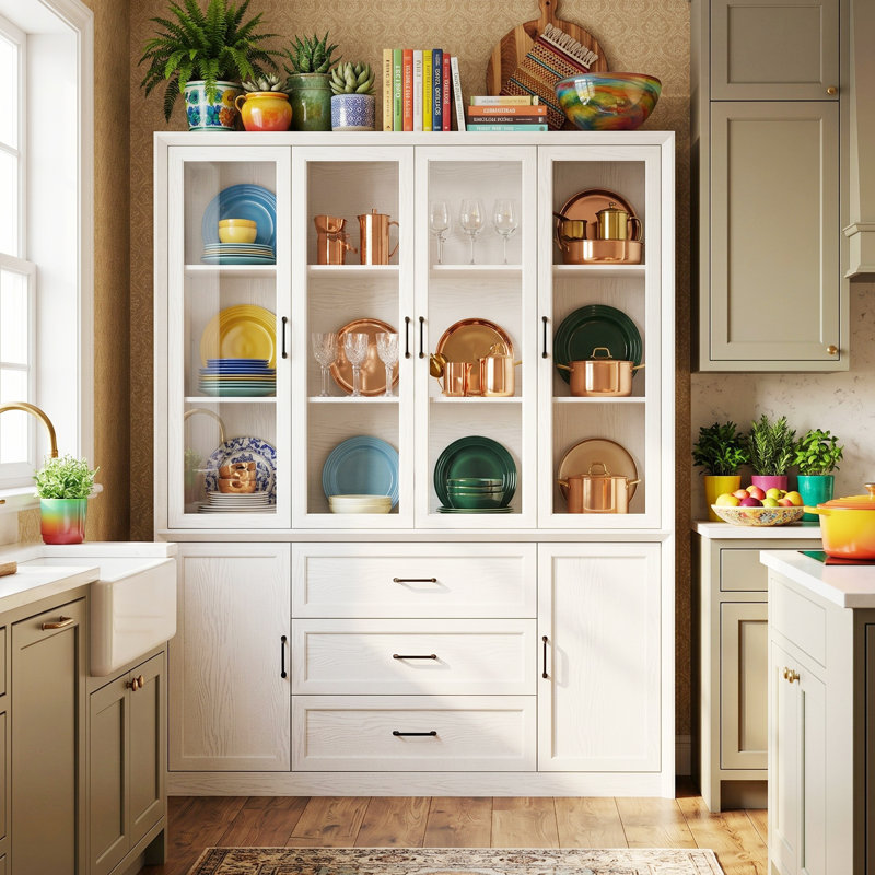 Dispaly Storage Cabinet With Glass Door, White