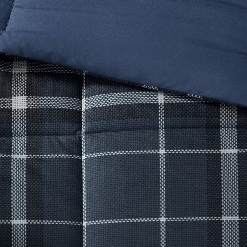 Navy Plaid Full Down Alternative Microfiber Comforter Set