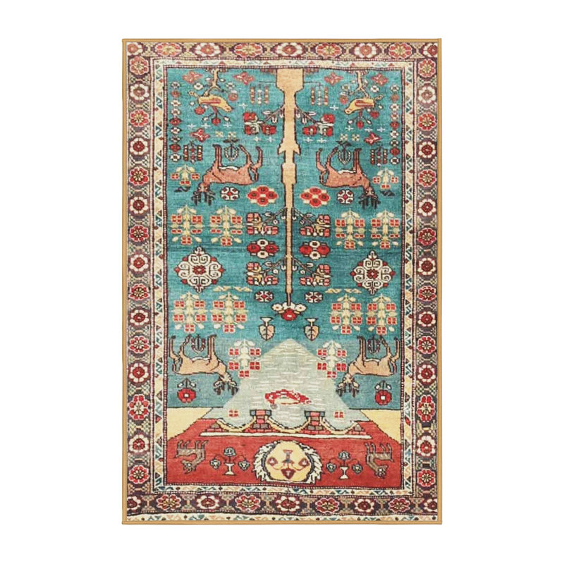 Tapis oriental turquoise / orange / brun, Rectangle 5 pi x 8 pi