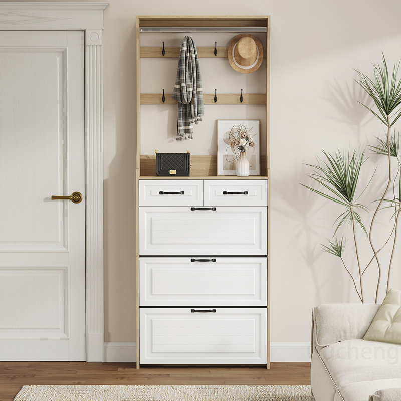 Versatile Wooden Shoe Cabinet with Multiple Compartments and Stylish Design