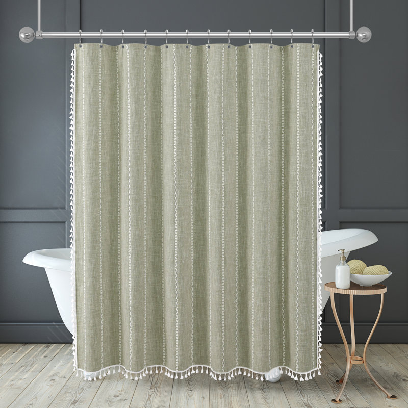  Rideau de douche 71 x 71 en lin tissé avec pampilles - comprend 12 œillets et crochets - 100% polyester, Vert