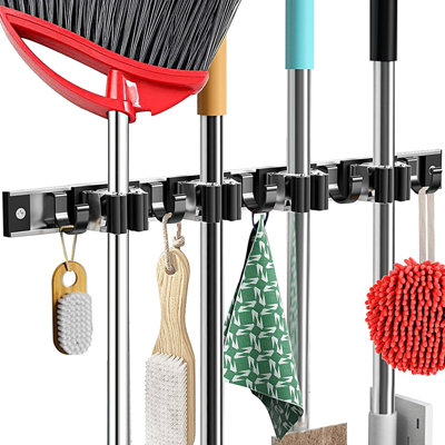 Mop And Broom Holder Wall Mount Metal Heavy Duty Utility Hooks Broom Organizer Garage Storage Systems Tool Racks For Home Laundry Garden Kitchen Organ -  Rebrilliant, 6D7067E864F9452AB77E03FCC3DE7EDE