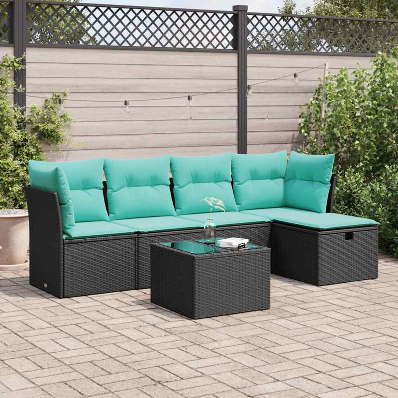  Ensemble de canapé de patio 6 pièces avec coussins en rotin de polyester, Noir, Vert