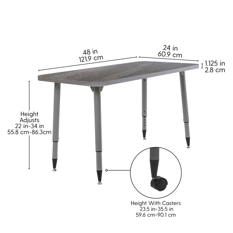 Table d'activité Adapte 24 x 36, 24 po x 48 po, Bois gris / argent