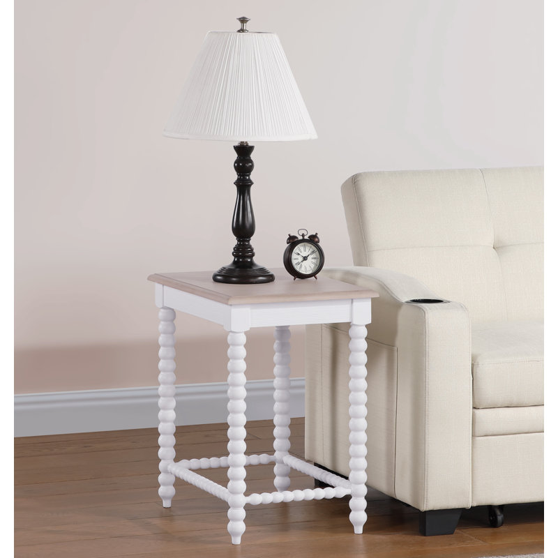 Evvie White and Natural Square End Table