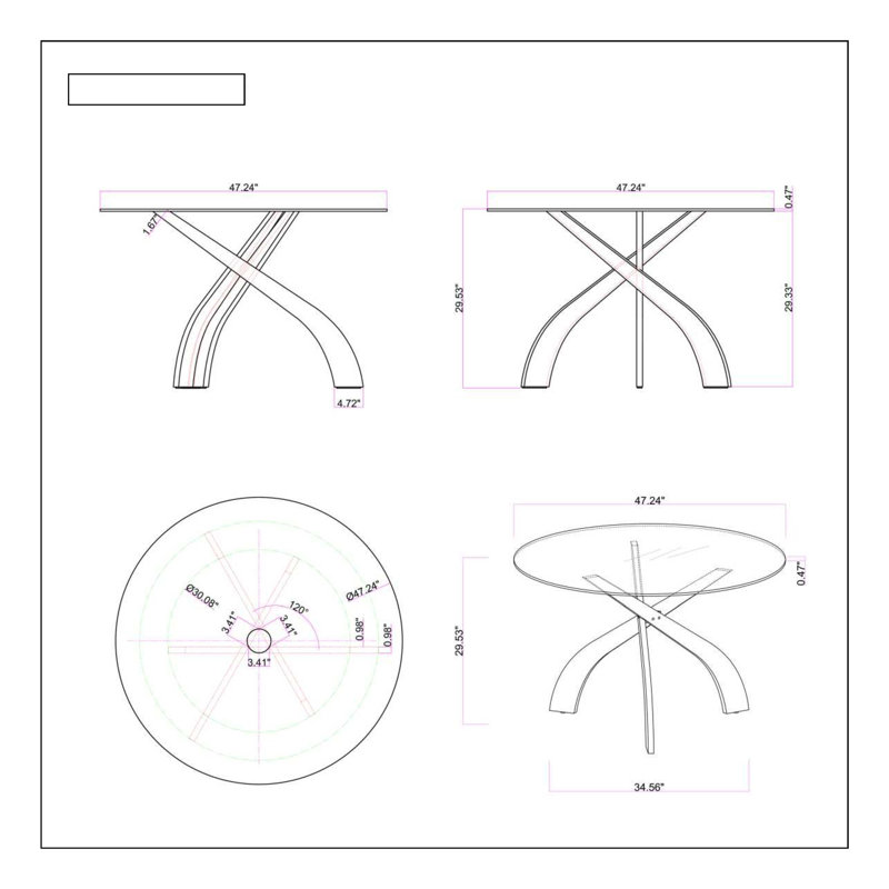 Contemporary Round Glass Top Dining Table w/ Solid Wood Base