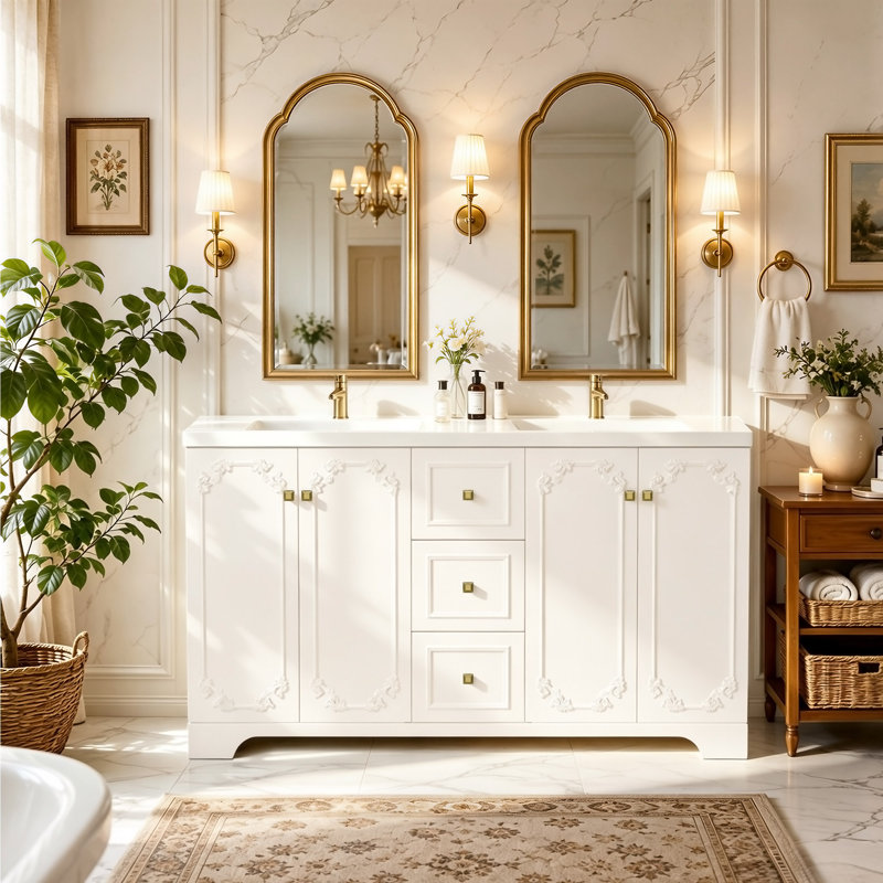 Meuble-lavabo blanc 60 po avec 4 portes à fermeture douce et 3 tiroirs 60 po, Black