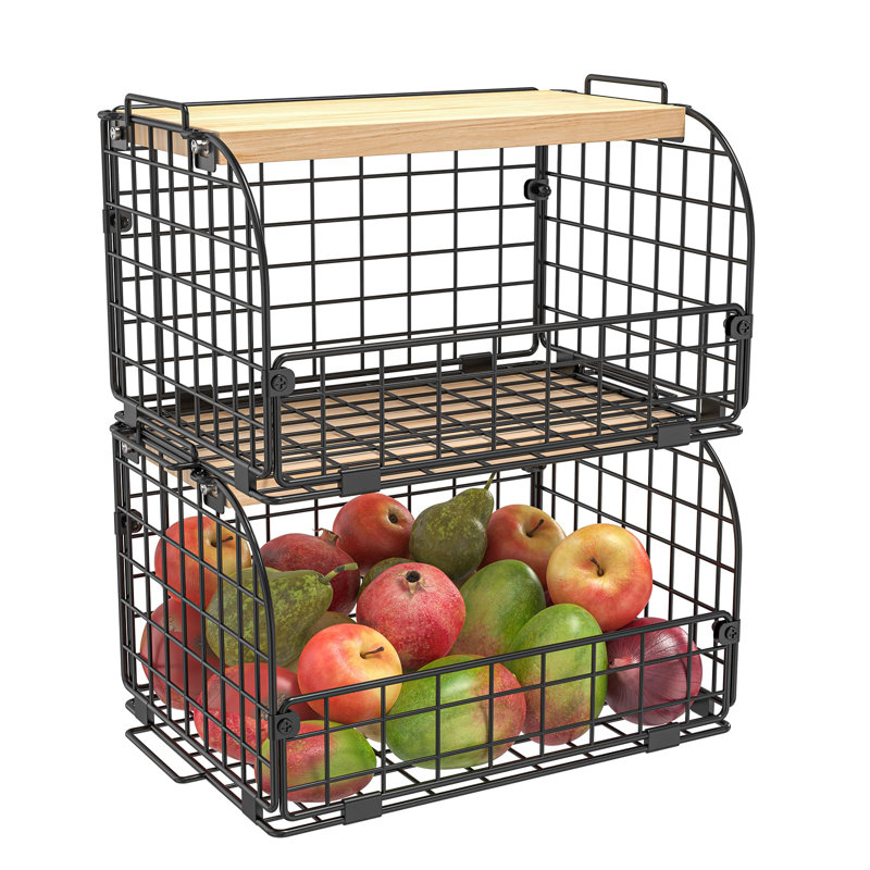 Ensemble de 2 paniers grillagés empilables avec plateau ouvert, organisateur de garde-manger et rangement
