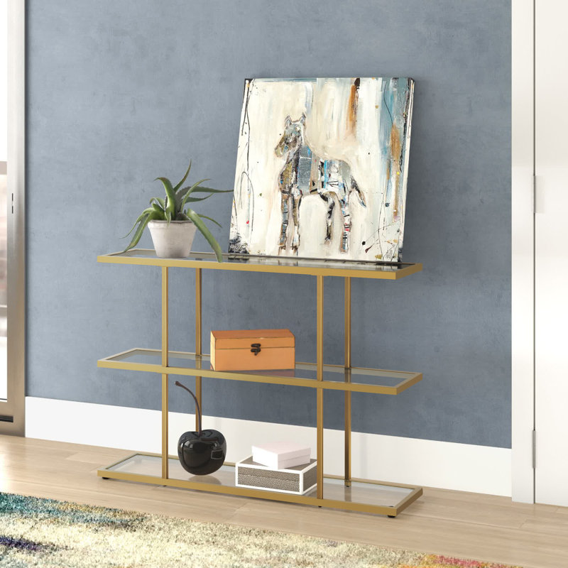 Challen 42'' Glass Top Console Table, Brass