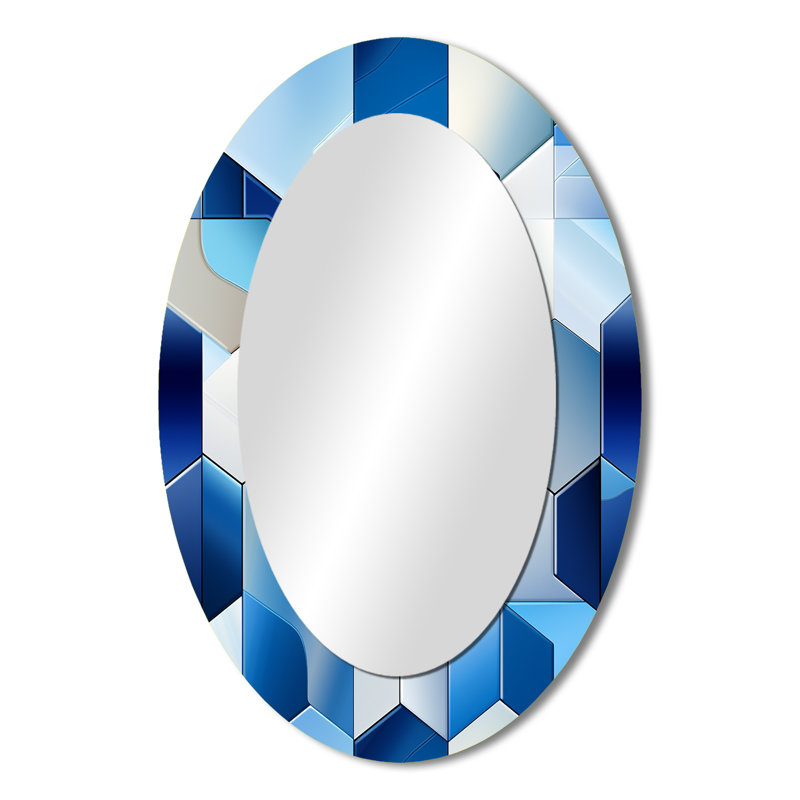 Valia - Miroir mural ovale bleu, H 36 po x l 24 po