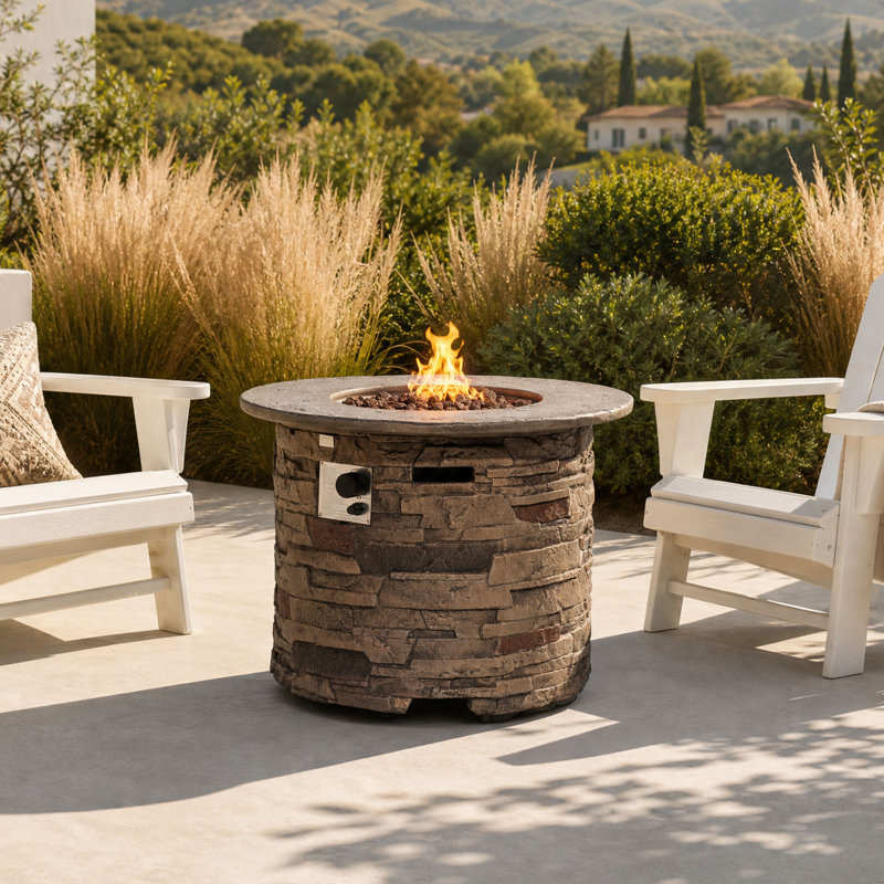Cliff Round Concrete Propane Fire Pit Table
