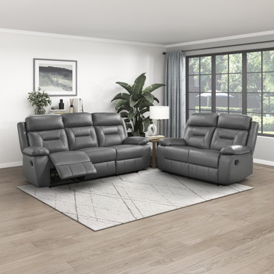 Huskins Modern & Contemporary Manual Reclining 2-Piece Living Room Set with 100% Top Grain Leather Seating Surfaces, Effortless Tab Pull Motion & Foam by Latitude Run