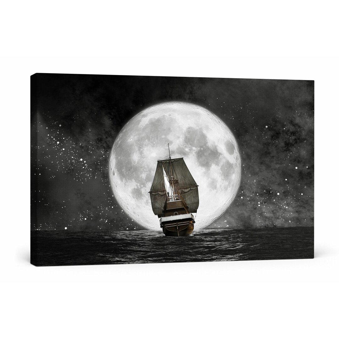 Leinwandbild Segelschiff bei Vollmond