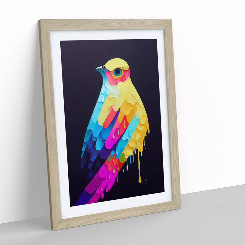 XV1022-3294X Painted Bird No.2 Abstract - Single Picture Frame Painting, 64cm H x 46cm W x 2cm D, Oak