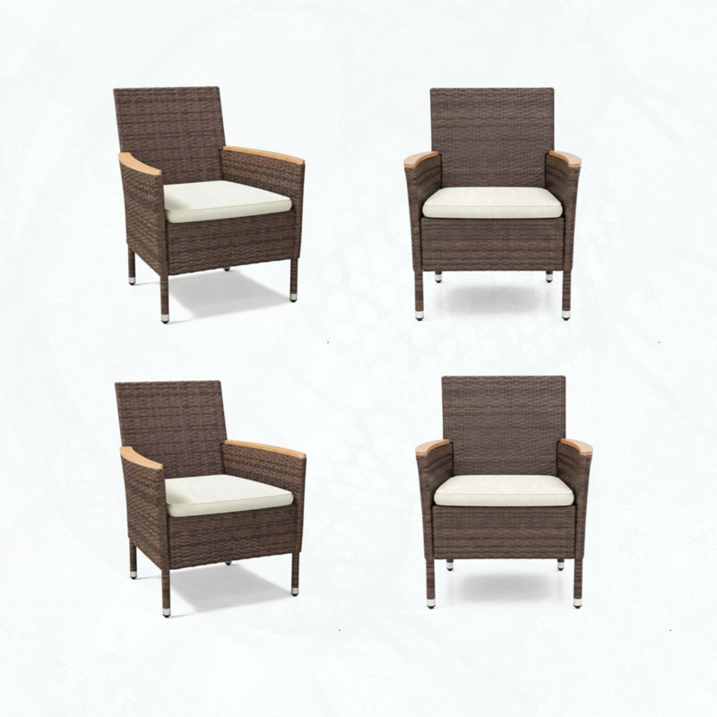 4-Piece All-Weather PE Rattan Patio Dining Chair Set with Thick Removable Cushions