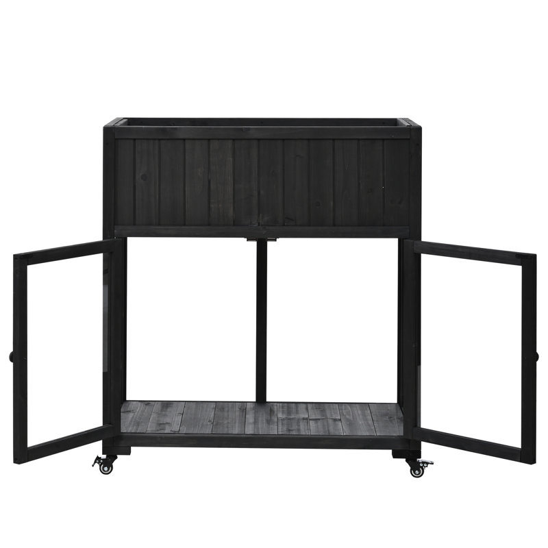 Mini Cold Frame Garden: 35.4''X17.7''X37.4'', Black, Fir Wood, Polycarbonate Doors, Raised Bed With Liner, Convenient Black Mini: 35.4X17.7X37.4 Inches, 100% Wheels