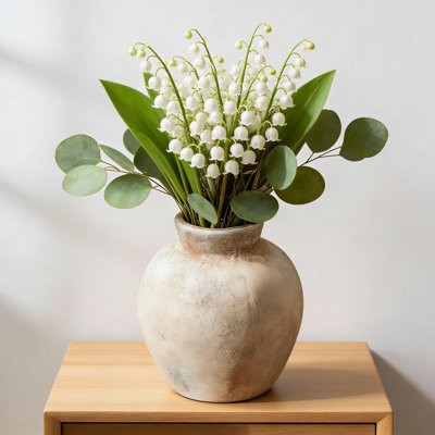 Handcrafted Ceramic Vase For Home Decor, 6 Inch Rustic Farmhouse And Boho Style Whitewashed Terracotta Flower Vase For Table, Shelf, Mantel, Living Room, And Bathroom Decoration