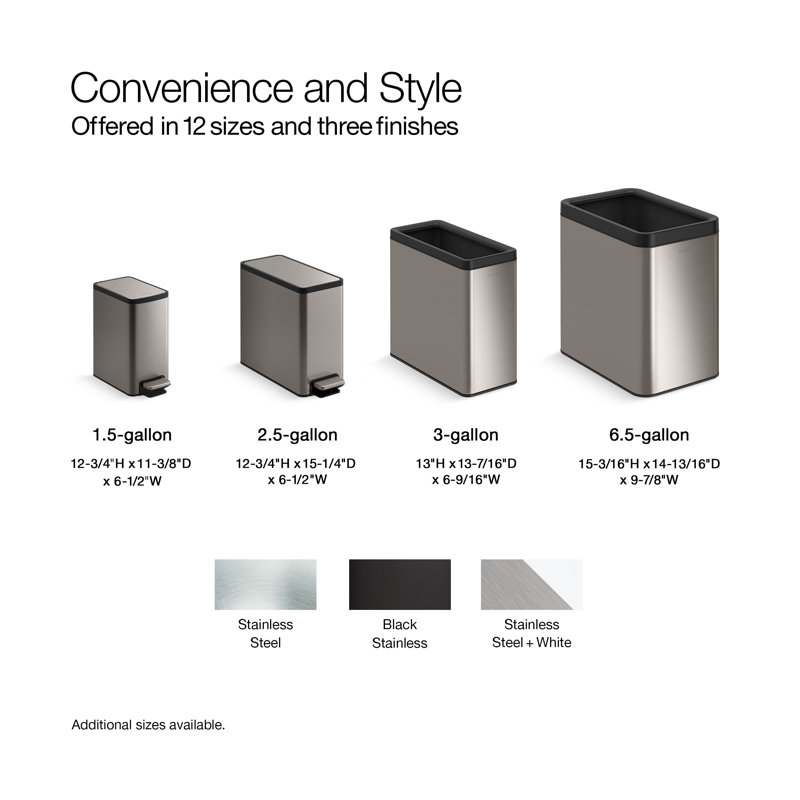 6-Liter Step Trash Can, Black Stainless, Black