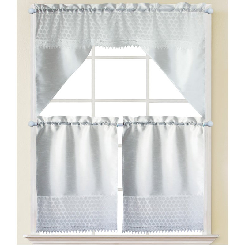 Shyler Macrame Swag 35" Kitchen Curtain Set, White