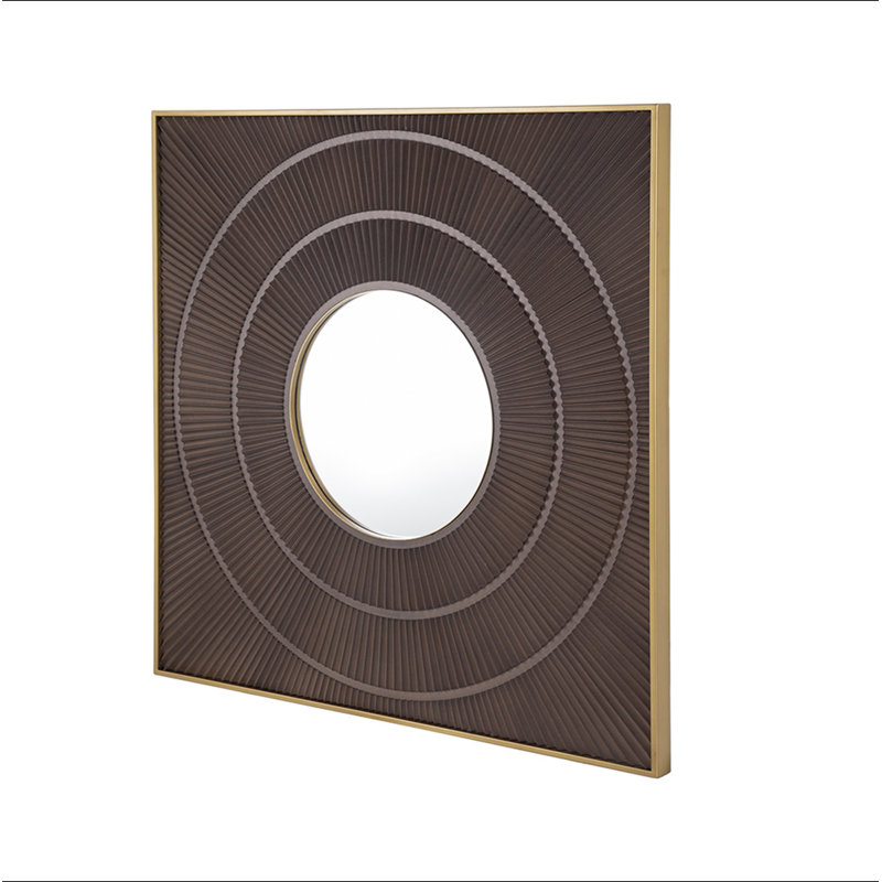 Miroir carré 40 "x 40" sculpté plissé avec cadre en fer doré, décoration murale colorway neutre pour le salon de la salle de bain