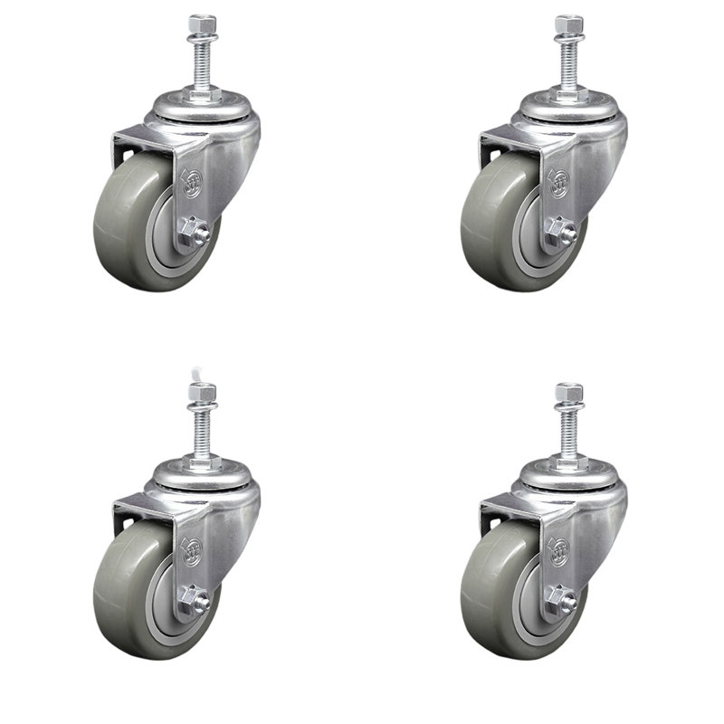 Ensemble de roulettes à tige filetée 3,5 pouces en polyuréthane pivotant 3,5 pouces, Gris