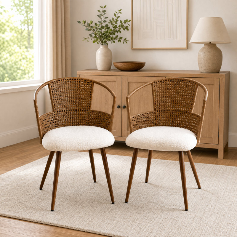 Ensemble de 2 chaises de salle à manger en rotin PE avec coussin en molleton douce.