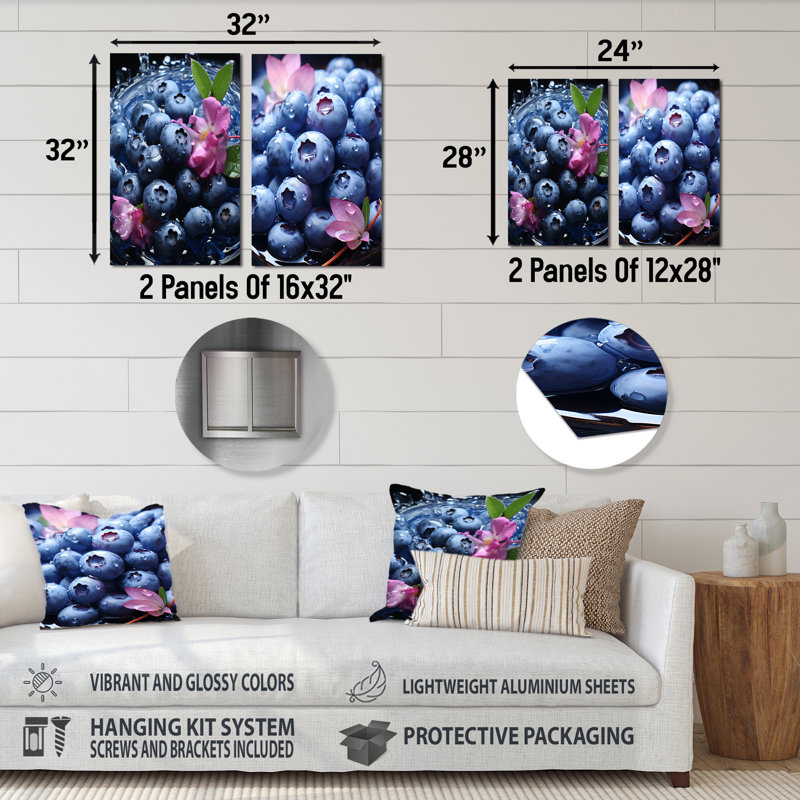 Mauve et bleu Blueberry Bliss II - fruits, ensemble de 2 reproductions d'art en métal, H 32 po x l 32 po