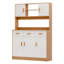 Armoire de rangement pour garde-manger de cuisine, huche autoportante avec armoire à buffet, garde-manger utilitaire avec support pour micro-ondes, grand buffet mural à 3 tiroirs, 5 portes et tablettes ouvertes
