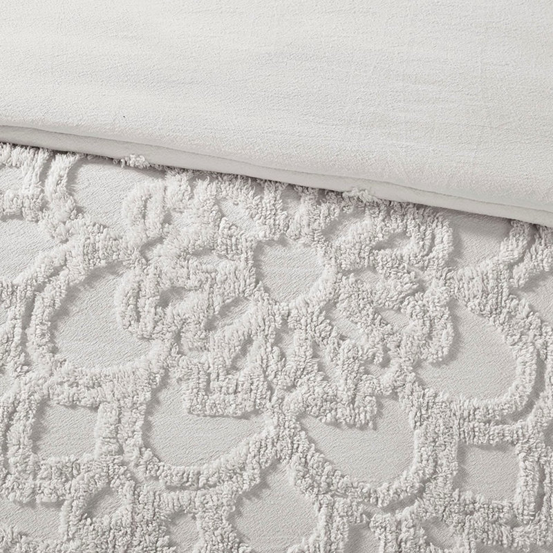 Housse de couette 100 % coton - King/King, motif médaillon en chenille, gris 3 King avec médaillon