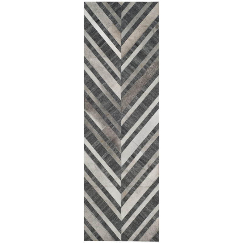Sevastopol Hand Woven Leather And Viscose Geometric Rug, Runner 2'3" x 7'