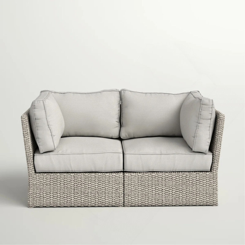 Causeuse d'extérieur en osier avec coussins - entièrement assemblée, Mélange de gris, Mélange de gris