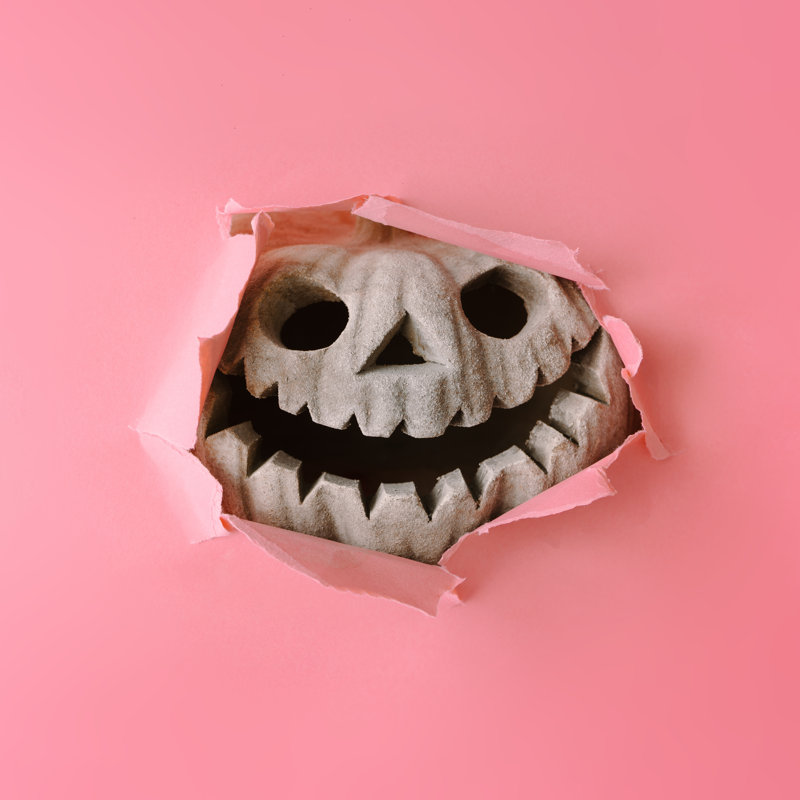 Carved Pumpkin Breaking Wall - Wrapped Canvas Print, 76cm H x 76cm W x 3.8cm D