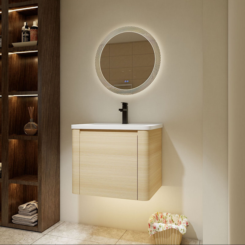 Meuble-lavabo simple en chêne blanc avec lavabo en céramique, 24"
