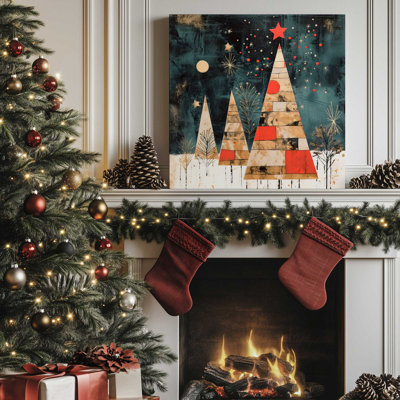 Starry Night Christmas Trees III Print on Canvas in a Polished Frame