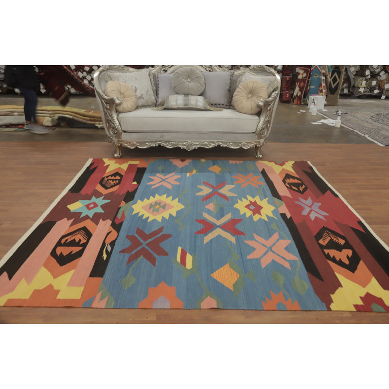Tapis carré bleu Kilim 8 x 8