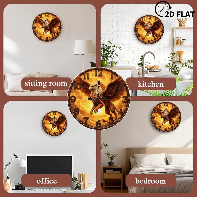 Horloge murale en bois 10 po, mouvement silencieux, à piles (piles AA non incluses), décor artistique, parfait pour les décorations