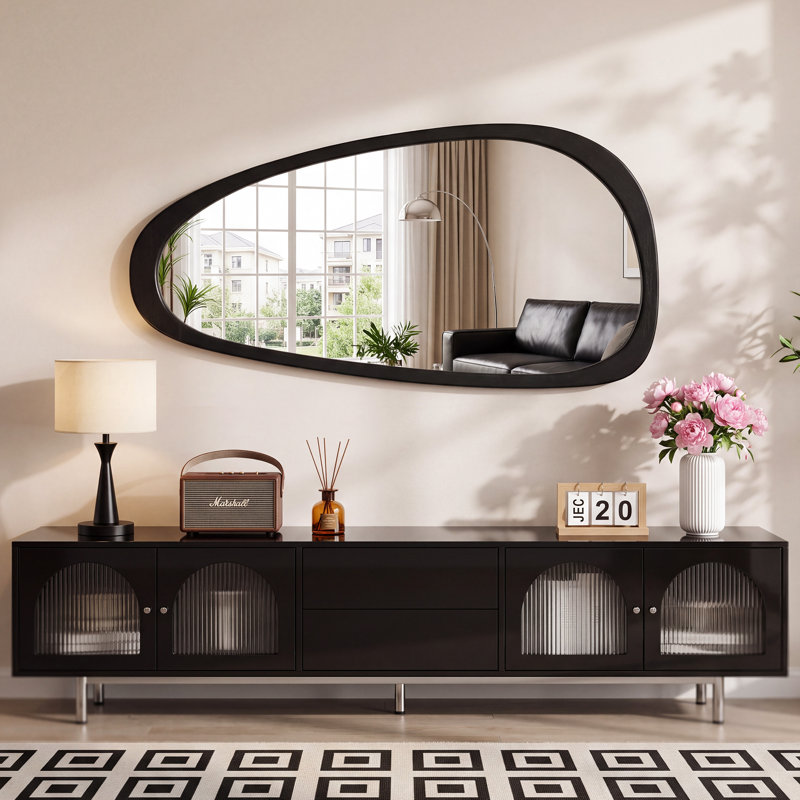 Miroir d'appoint mural asymétrique, 48 po x 22 po, Noir, noir, noir, noir