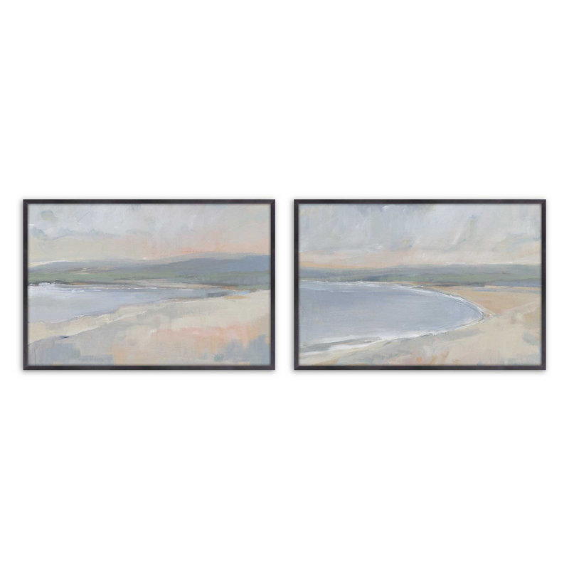 Hazy Beach at Dawn, ensemble de 2 impressions dans un cadre, H 13,5 po x l 33,5 po x P 1,25 po, Cadre en zinc patiné