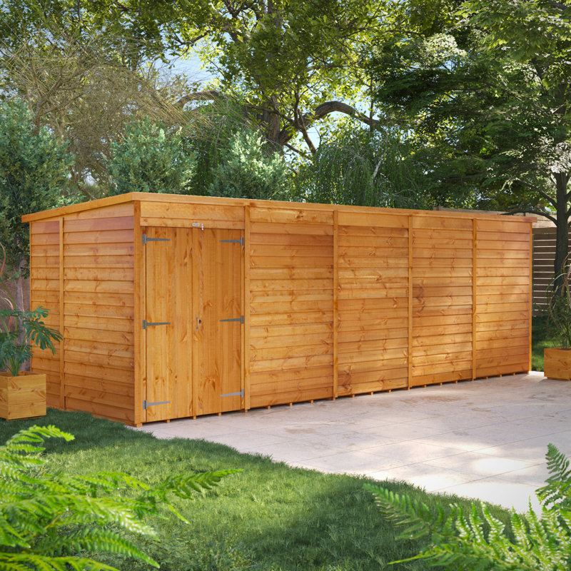 Powersheds 20 x 6ft Timber Overlap Windowless Pent Garden Shed, Double Doors