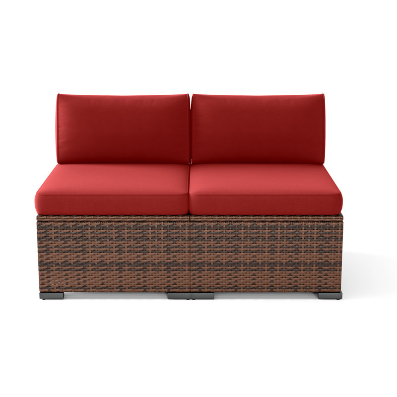 Chaise d'extérieur sans accoudoirs en osier avec coussins (ensemble de 2), Rouge