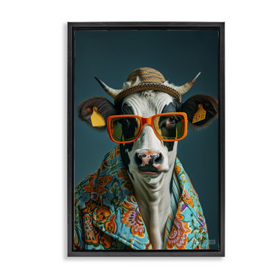 «Cool Trendy Cow», toile flottante encadrée par Roozbeh Bahramali