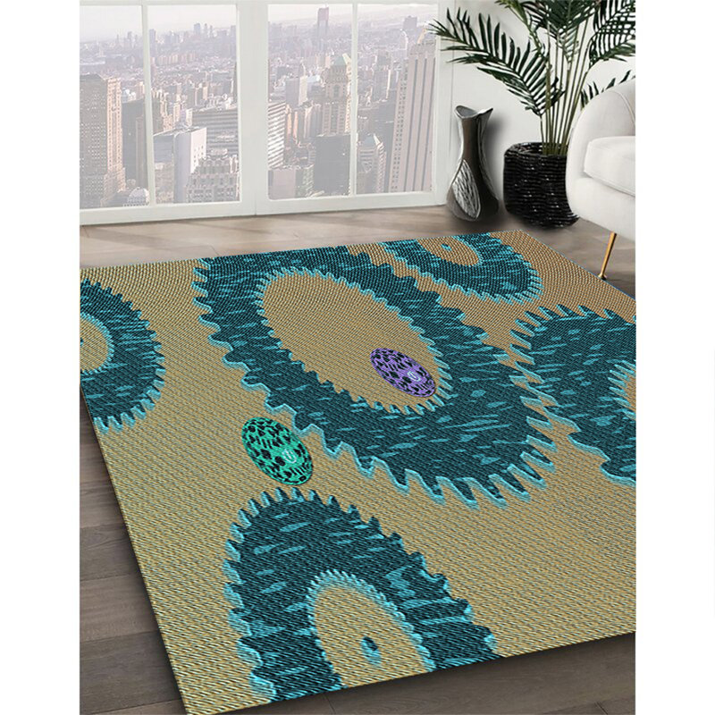 Tapis bleu tissé à la machine, Rectangle 7 pi x 9 pi